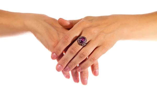 Mani con anello in argento — Foto Stock