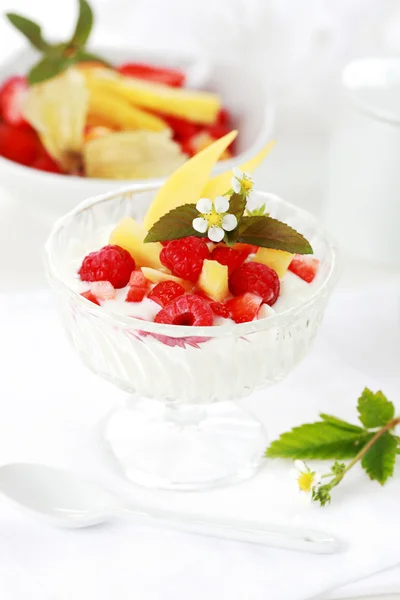 Натуральний йогурт зі свіжими фруктами — стокове фото