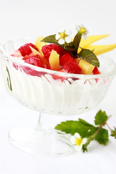 Natuurlijke yoghurt met vers fruit — Stockfoto