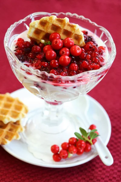 Йогурт з карамелізованими ягодами — стокове фото