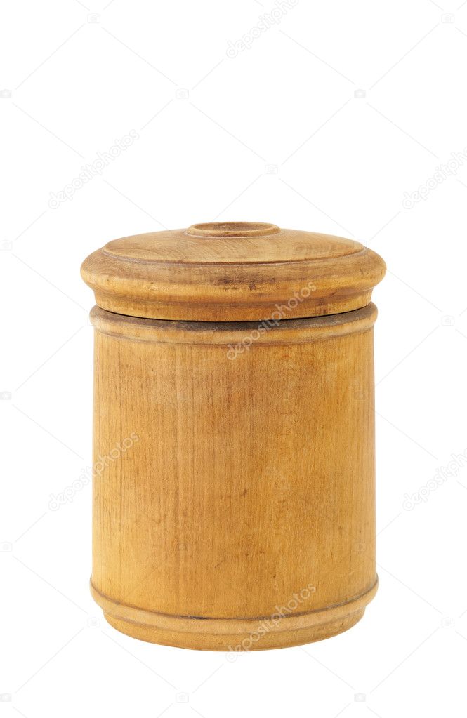 Old antique round food box isolated on white