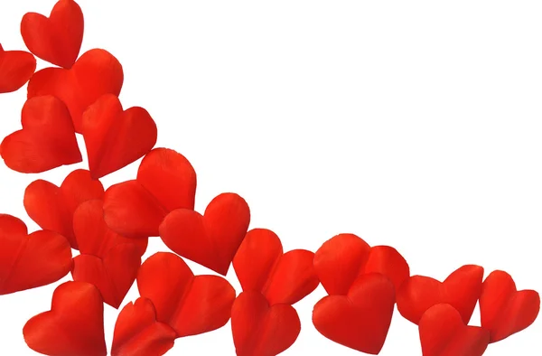 Petals in heart shape over white background - frame. Clipping path included — Stock Photo, Image