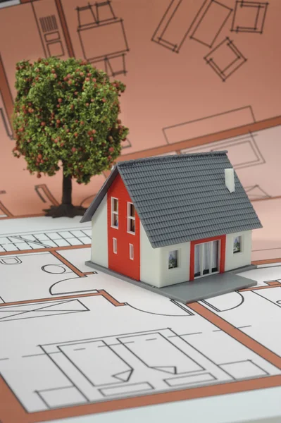 Model domu na detailně zpracovaného plánu — Stock fotografie