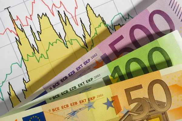 Měnu euro a graf — Stock fotografie