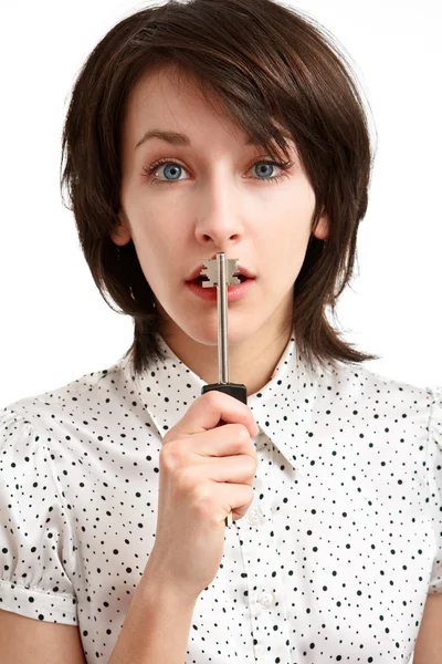 Girl with the key — Stock Photo, Image