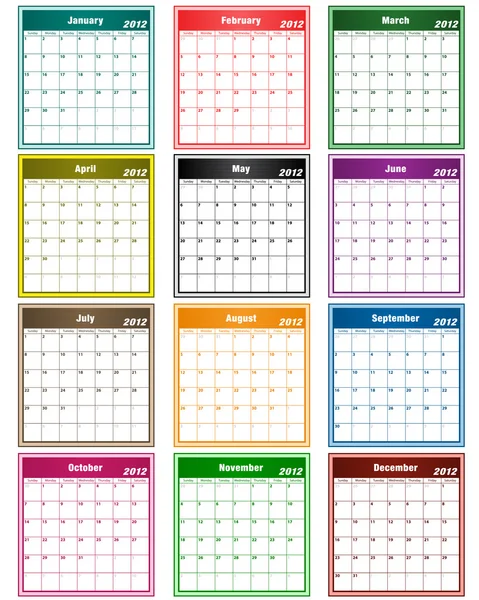 Calendario 2012 colores surtidos — Vector de stock
