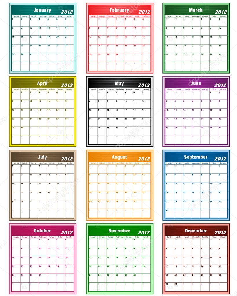 Calendar 2012 assorted colors
