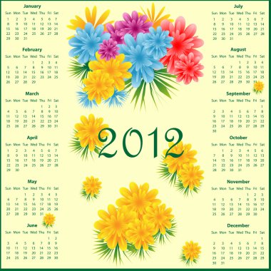 Calendar 2012 with flowers clipart