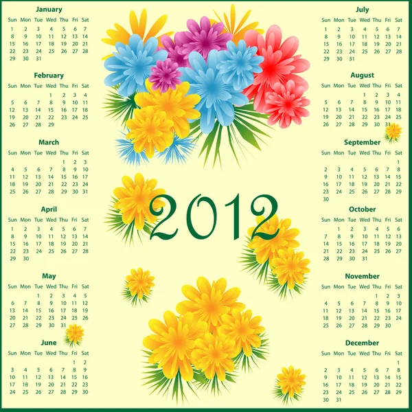 Calendário 2012 com flores — Vetor de Stock