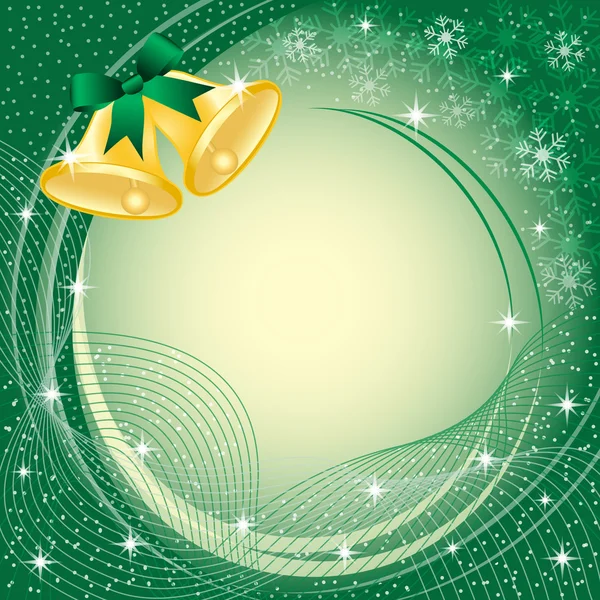 Guld christmas klockor på gröna — Stock vektor