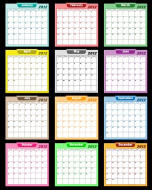 Calendar 2012 assorted colors clipart