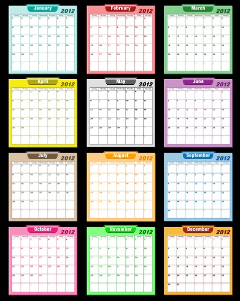 Calendario 2012 colori assortiti — Vettoriale Stock