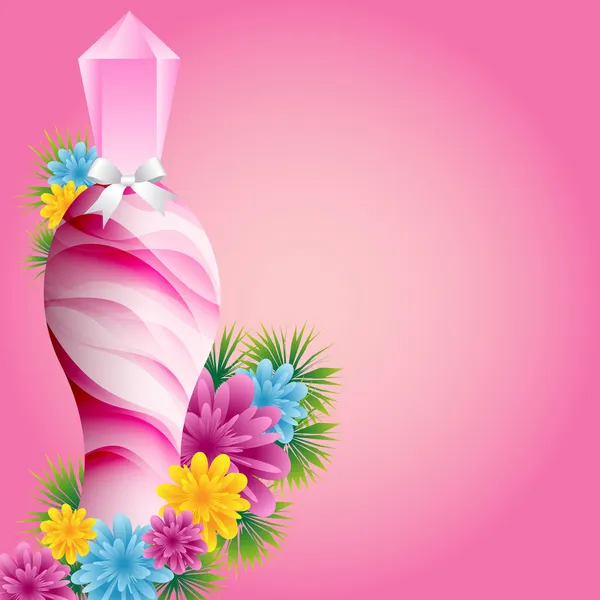 Frasco de perfume y flores — Vector de stock