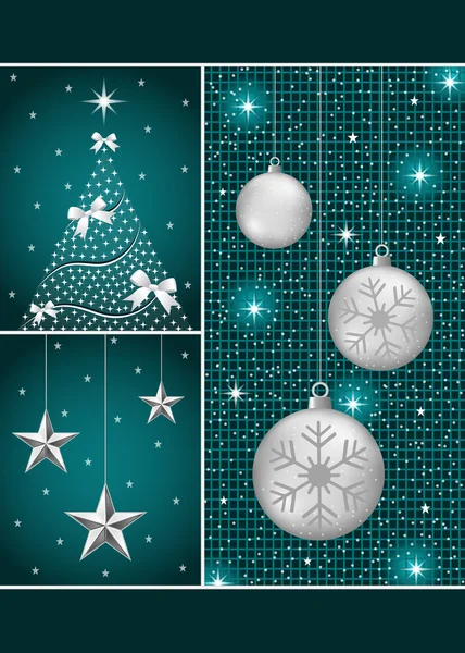 圣诞球、 树和星星 — 图库矢量图片