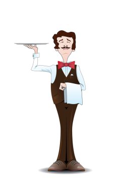 The waiter with a tray on a white background clipart