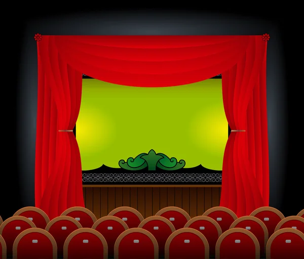 舞台和银幕在一个空电影院大厅里. — 图库矢量图片