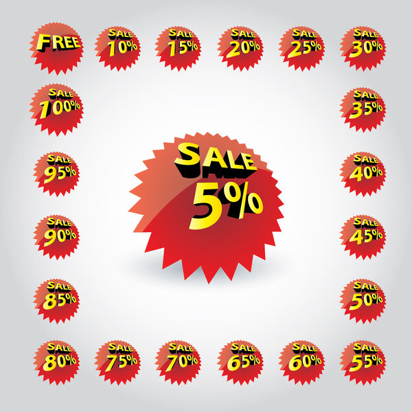 Set of stickers with representing discount