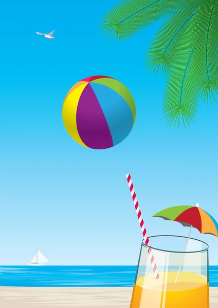 关于飞行的球在海滩上休息期间种. — 图库矢量图片