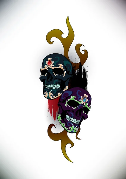 Tatuaje con ilustración de cráneo sacro con pintura — Vector de stock