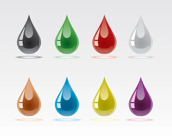 Set de gotas multicolores con reflejos — Vector de stock
