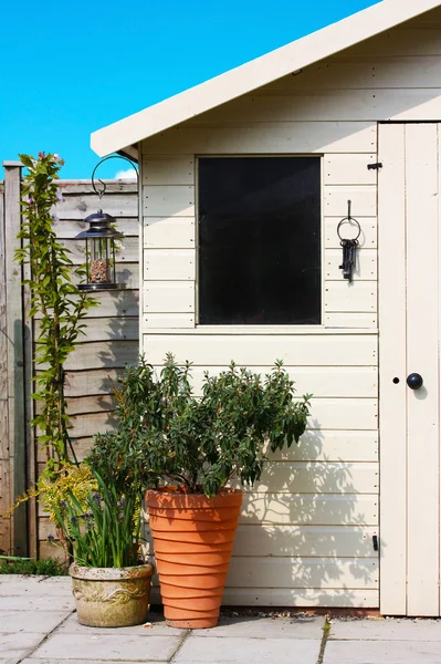 Garden shed and plants in spring — Stock Photo, Image