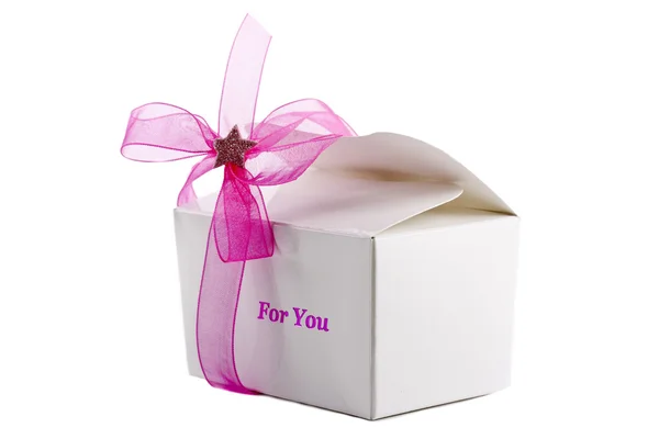 stock image Small gift box with pink bow isolated