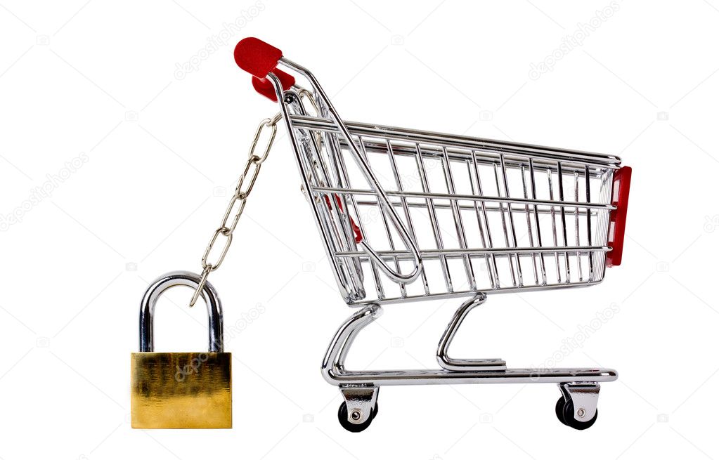 Trolly secured with padlock isolated