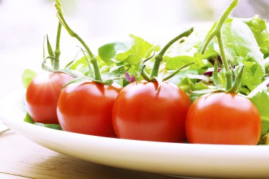 üzüm domates salatası tabakta yakın çekim