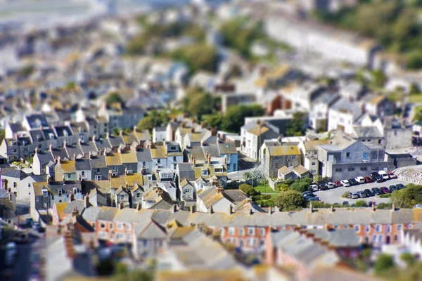 Falska leksak staden utsikt över befolkat område — Stockfoto