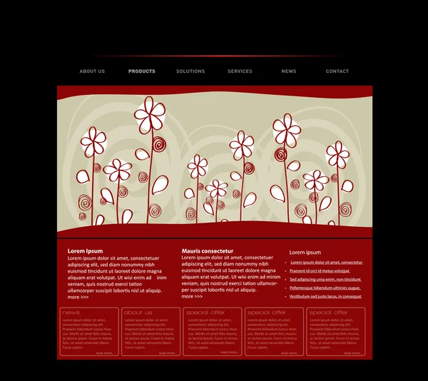 Plantilla web con flores dibujadas a mano — Vector de stock