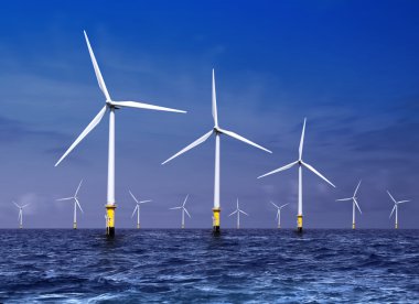 Wind turbines on sea clipart