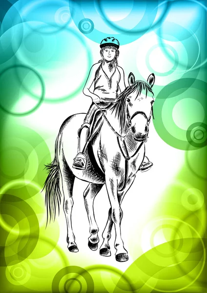 Chica y caballo — Vector de stock