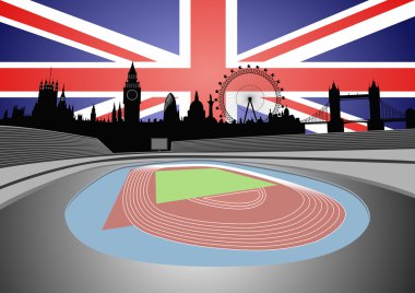 Stadium with London skyline - vector clipart