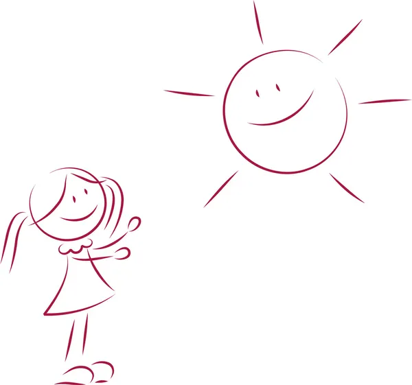 小女孩和一个太阳 — 图库矢量图片
