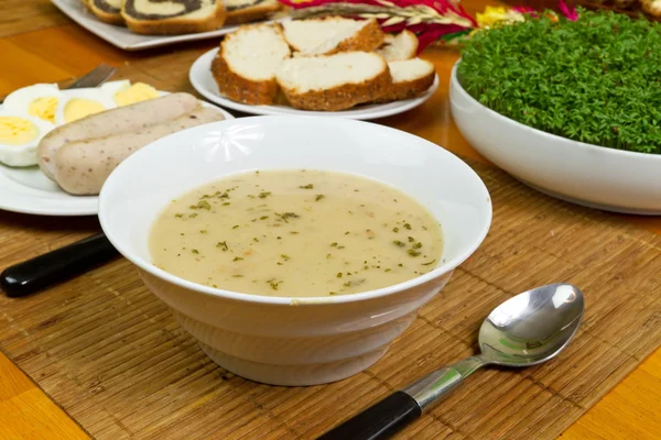 Traditional easter white borsch soup — Stock Photo, Image