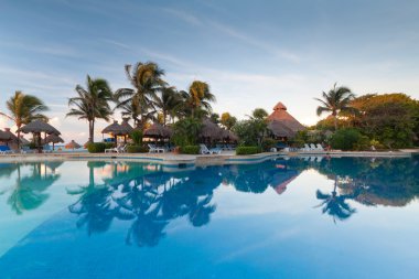 Tropical resort at dusk