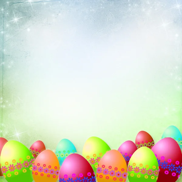In de lente of Pasen achtergrond met kleurrijke paaseieren — Stockfoto