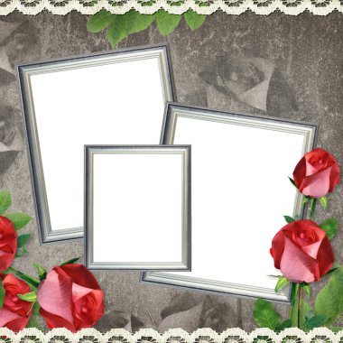 Three silver frames on old paper background clipart