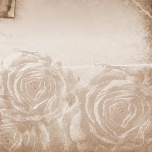 Getextureerde grunge achtergrond met rozen en ruimte voor tekst — Stockfoto