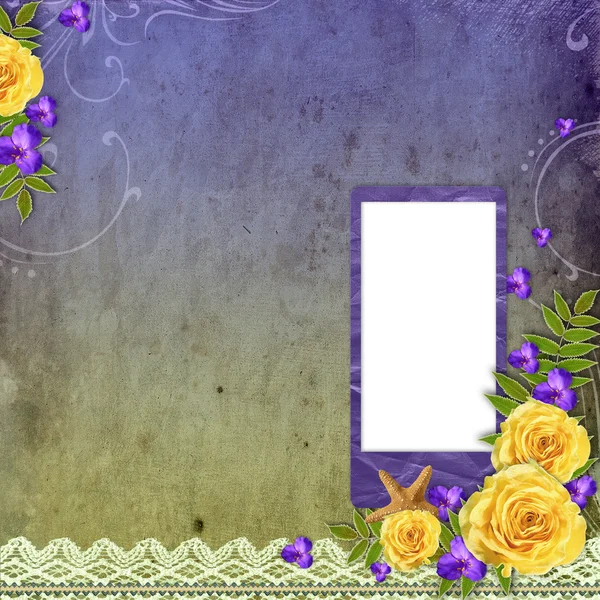 Texturierter Grunge-Hintergrund mit gelber Rose und Platz für Text — Stockfoto
