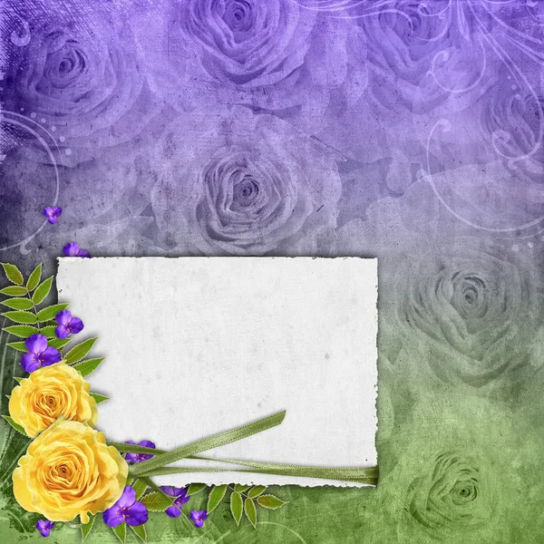 Grunge υφή φόντου με κίτρινο τριαντάφυλλο και χώρο για κείμενο — Φωτογραφία Αρχείου