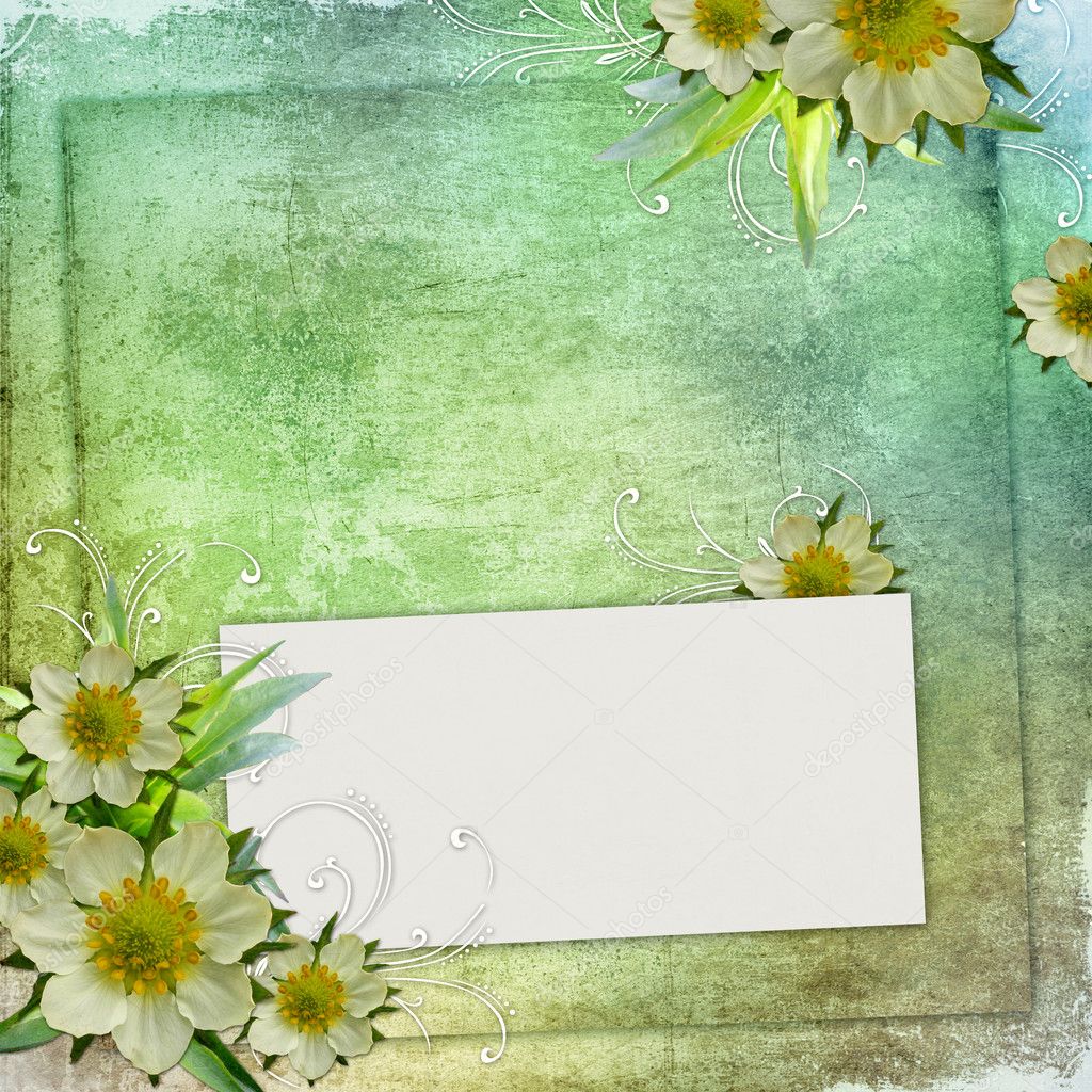 Summer Congratulation card to the holiday with frame and flowers