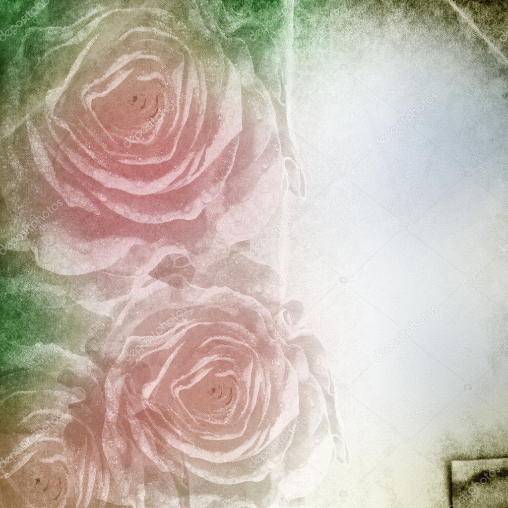 Textured grunge background with roses and space for text