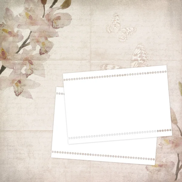 Vintage floral background with orchids, text, space for text or — Stock Photo, Image