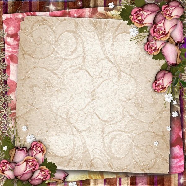 Rosa och lila vintage bakgrund med torkade rosor — Stockfoto