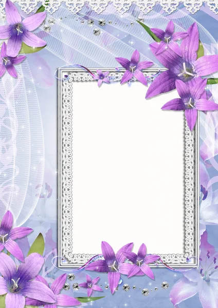 Beautiful frame with purple flowers — Stock Photo, Image