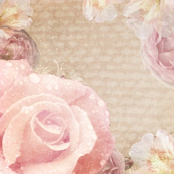 Ročník karta s růží v růžové a béžové barvy — Stock fotografie