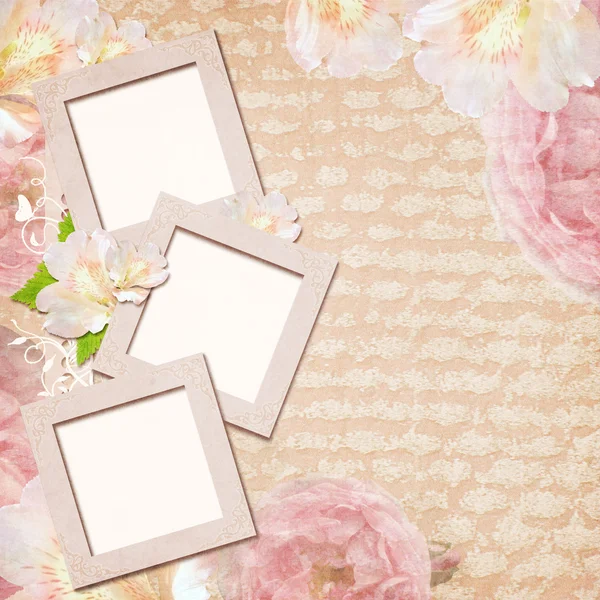 장미 핑크와 베이 지 컬러로 빈티지 카드 — 스톡 사진