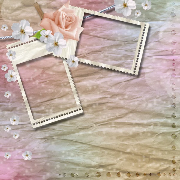 Achtergrond van het papier met stempel-frames en bloemen — Stockfoto