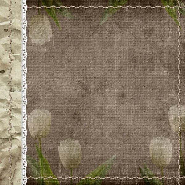 Braunes Grunge-Cover für ein Album mit Tulpen — Stockfoto